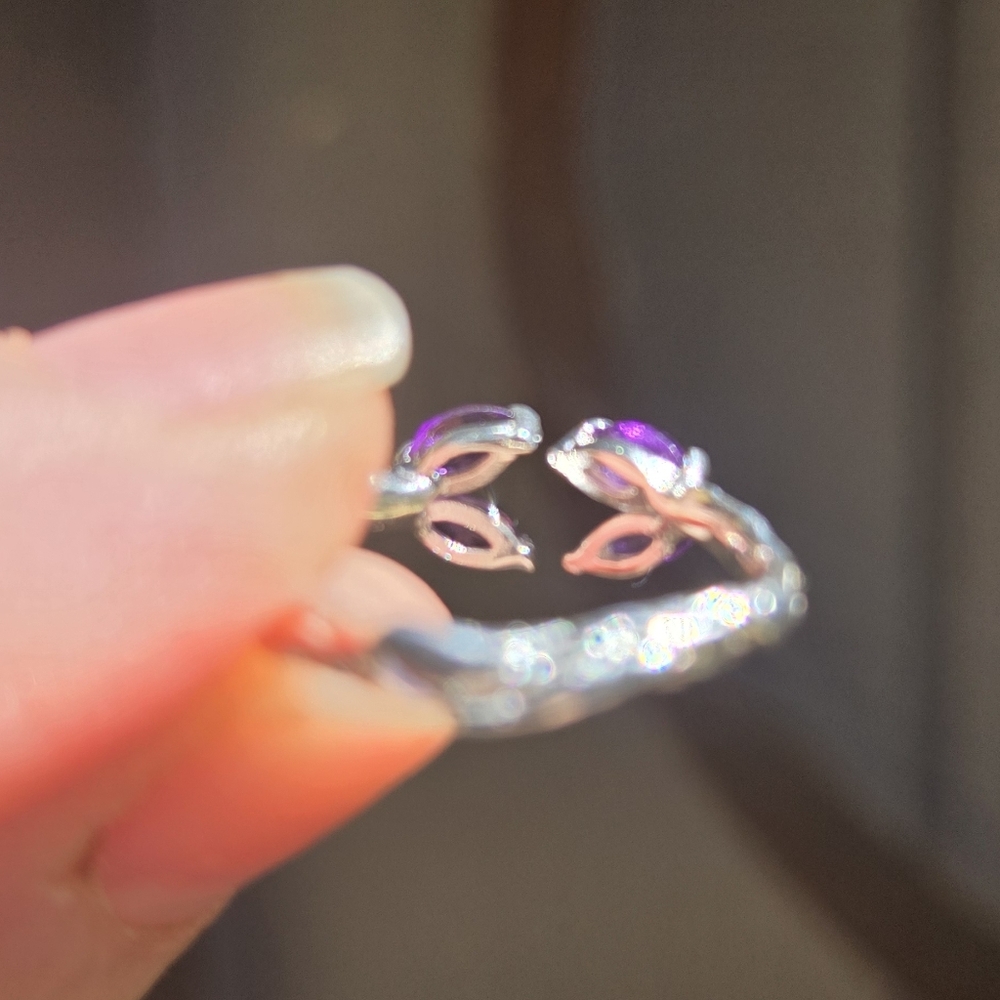Amethyst Natural Sterling Ring Sz7 Adjustable - Picture 5 of 6